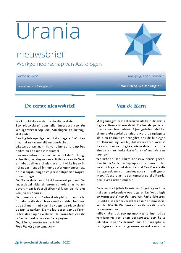 Nieuwsbrief Urania 112 1 oktober 2022 Pagina 01